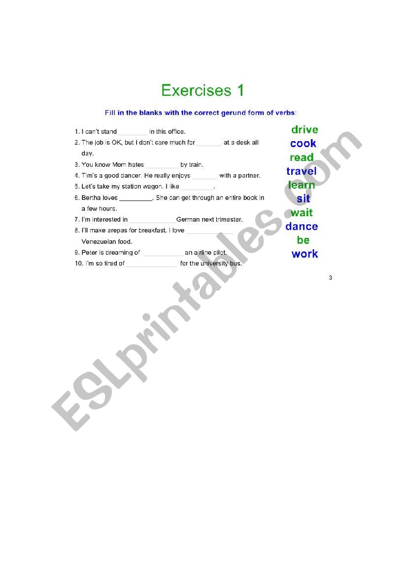 Gerunds worksheet