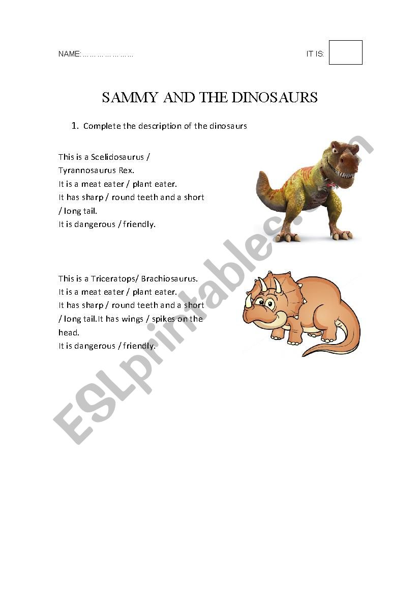 Sammy and the dinosaurs worksheet