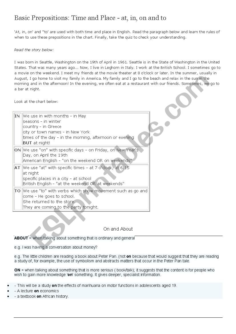 prepositions worksheet