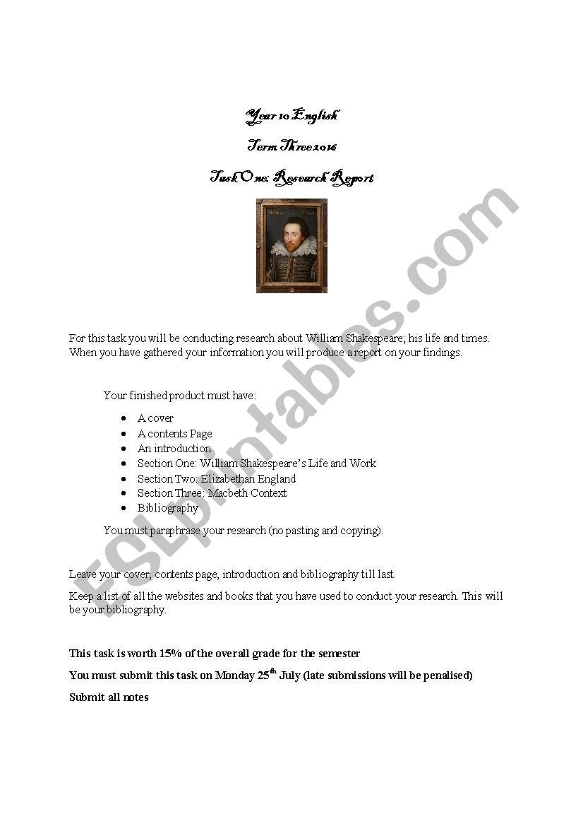 Shakespeare research worksheet