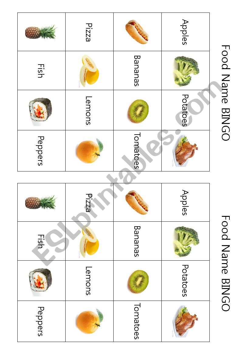 Fruit Name BINGO worksheet