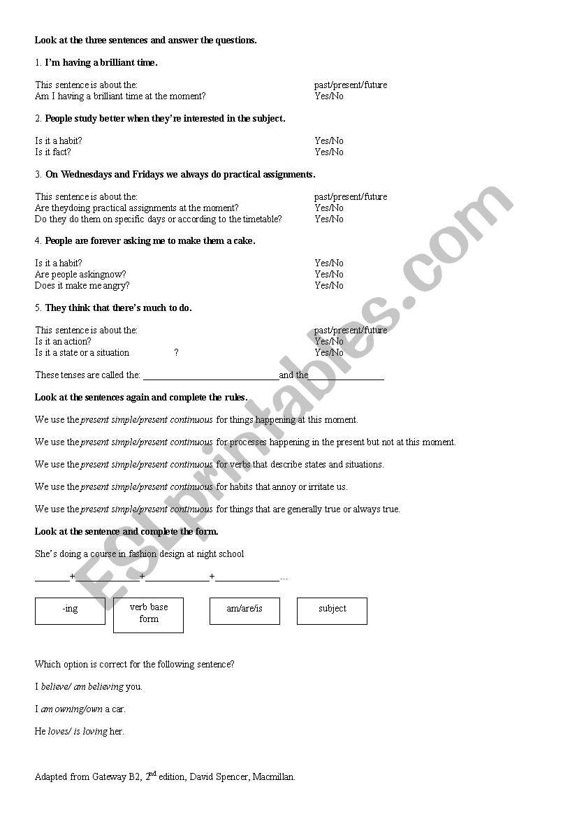 Guided Discovery - Present Simple Present Continuous and present habits