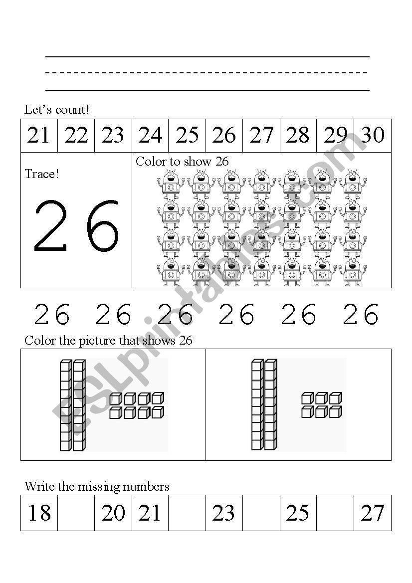 How Many? Count and circle the correct number (B&W) Numbers 21-30