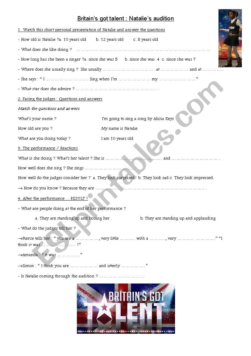 Britain´s Got Talent Audition - Esl Worksheet By Emorel14