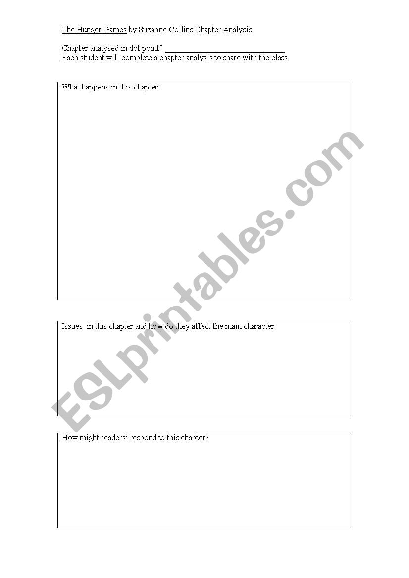Chapter analyse of any book worksheet