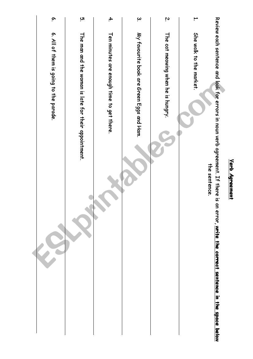 Verb agreement sentence sheet worksheet