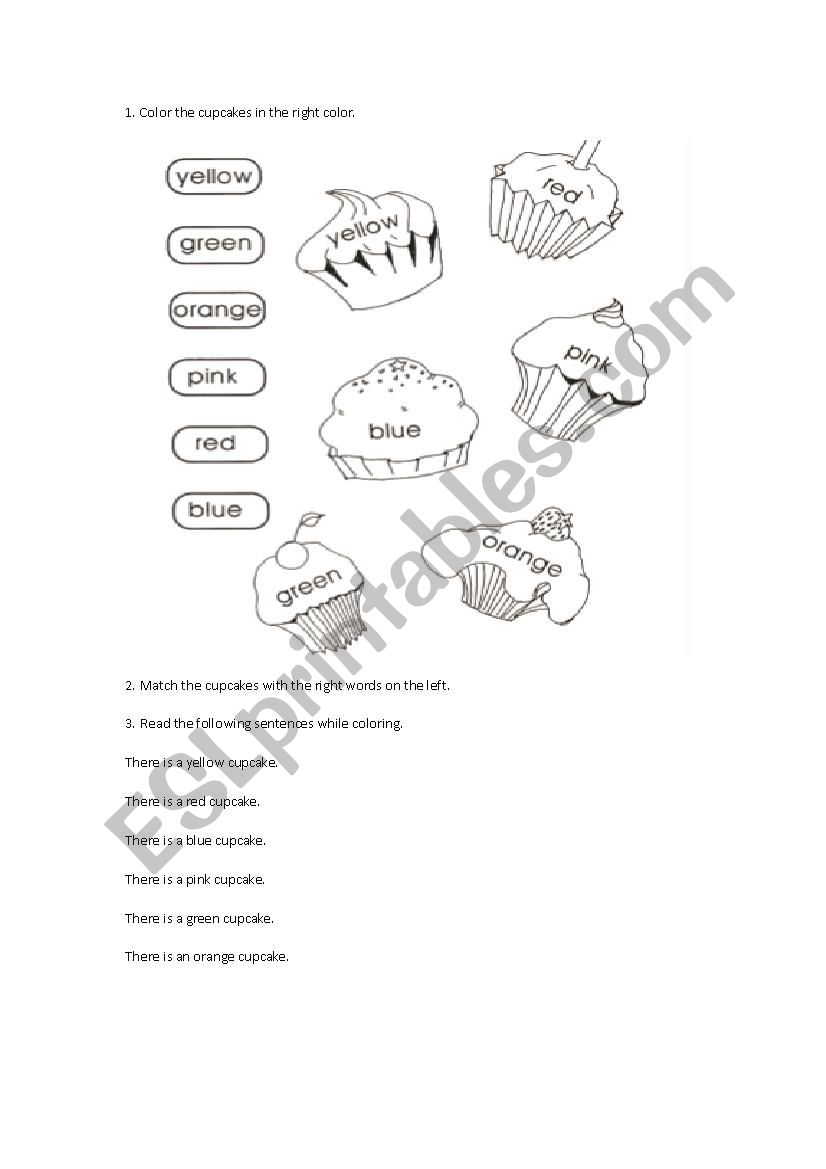 Color the cupcakes worksheet