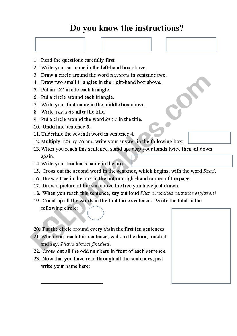 do you know the instructions? worksheet