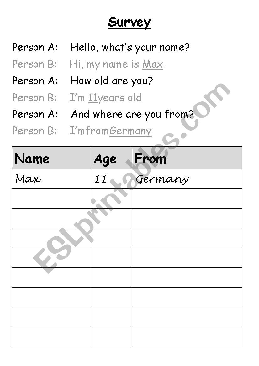 Survey - Name, age, from worksheet