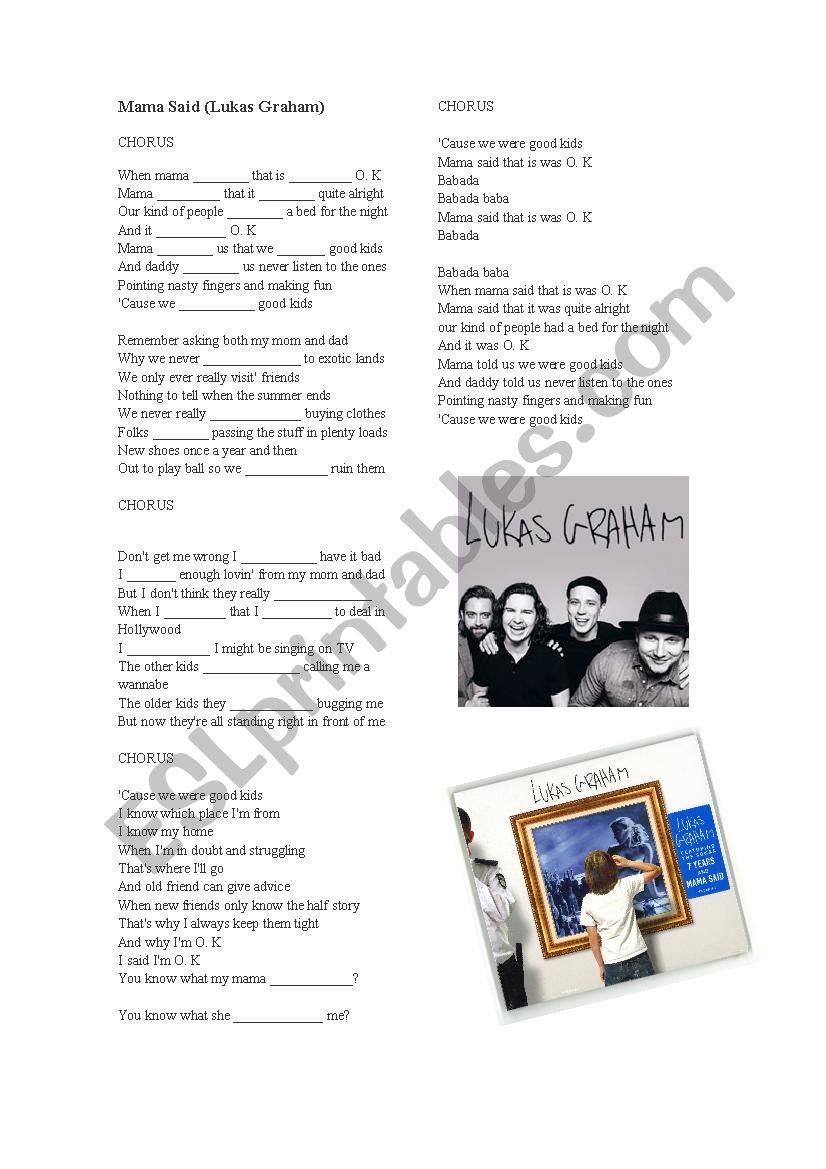 MAMA SAID - LUKAS GRAHAM worksheet