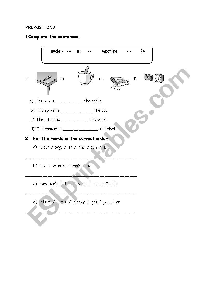 prepositions worksheet