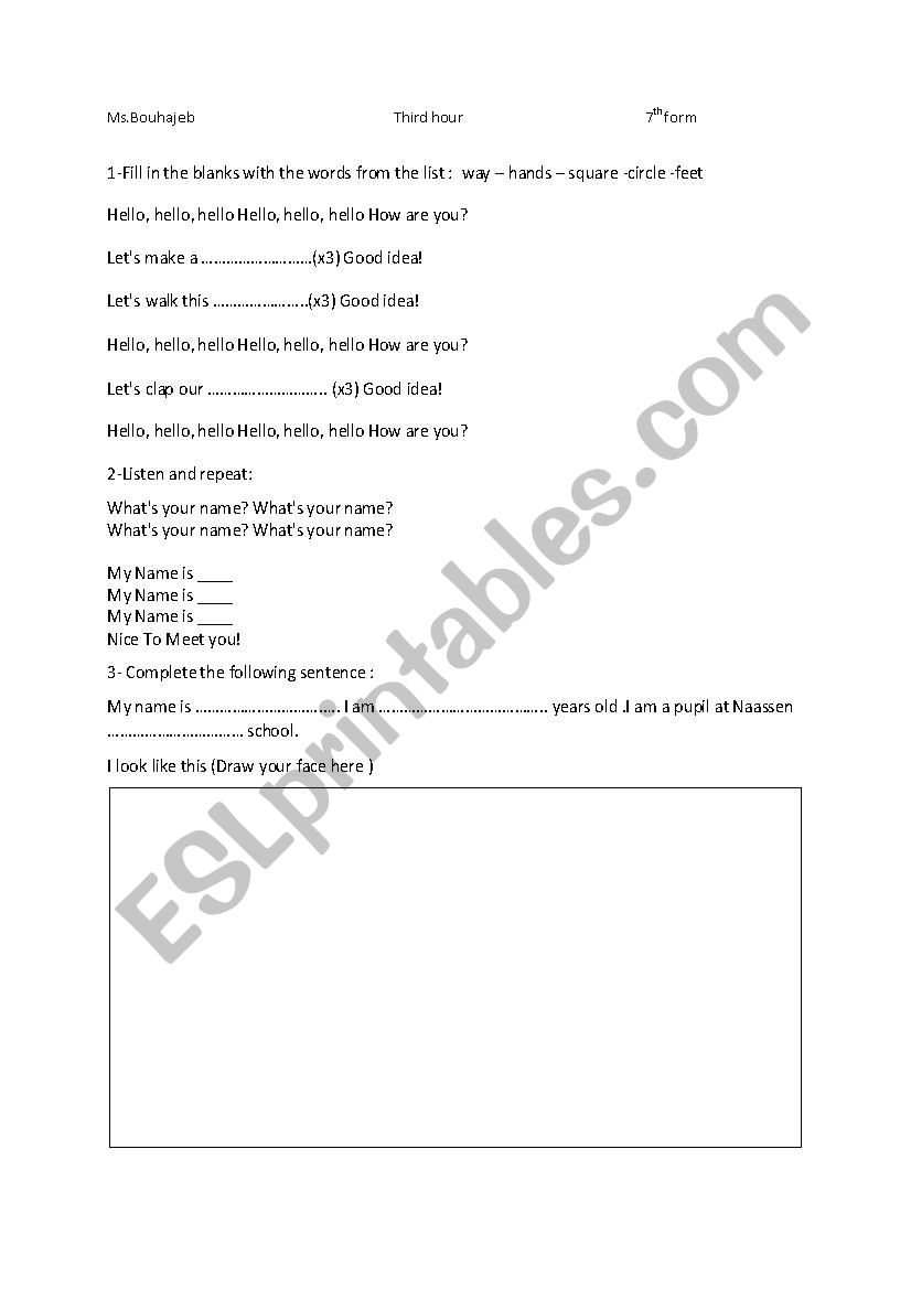 third hour activity worksheet