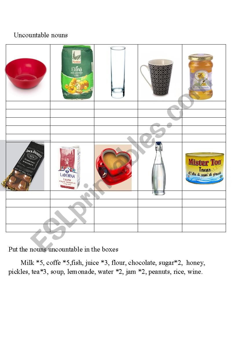 Uncountable nouns worksheet