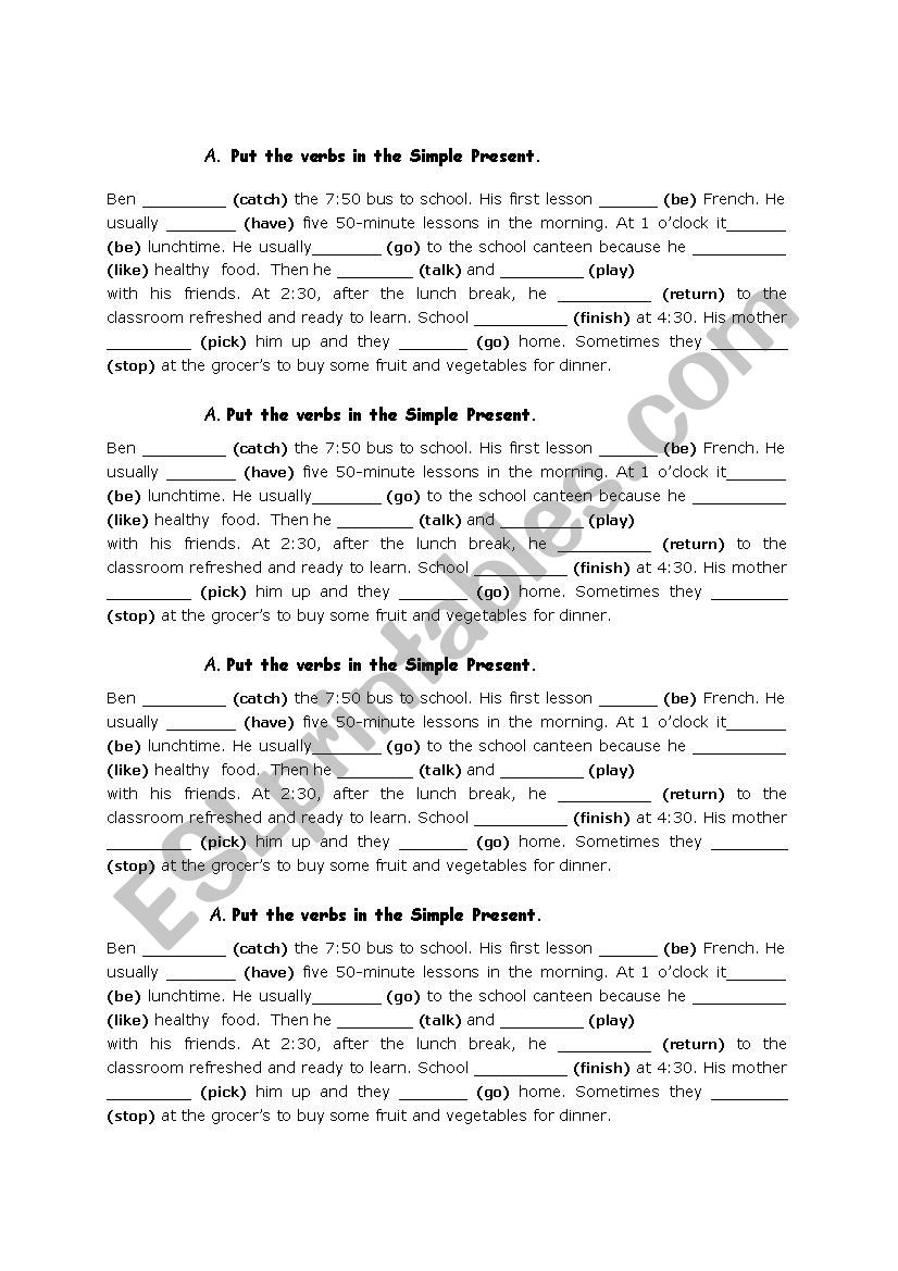 simple present for 7th form worksheet