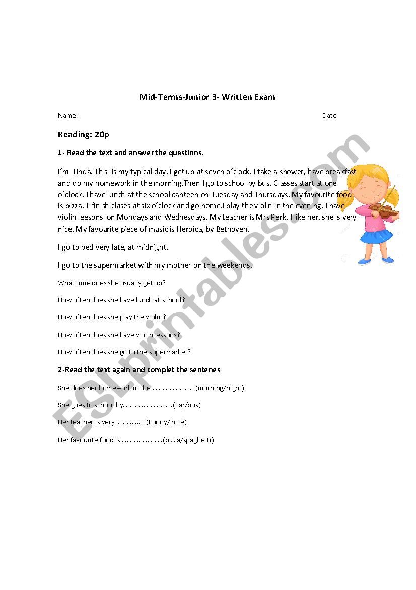 Mid-term exam worksheet