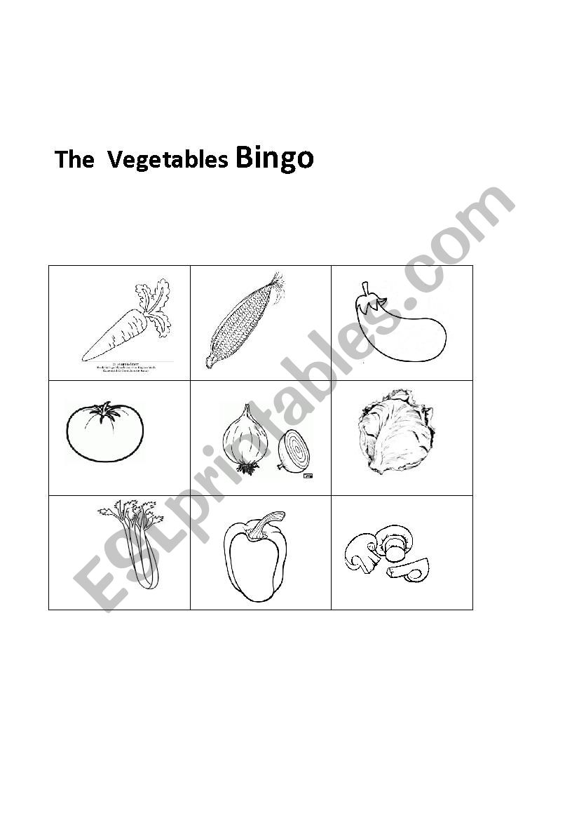 The vegetables bingo worksheet