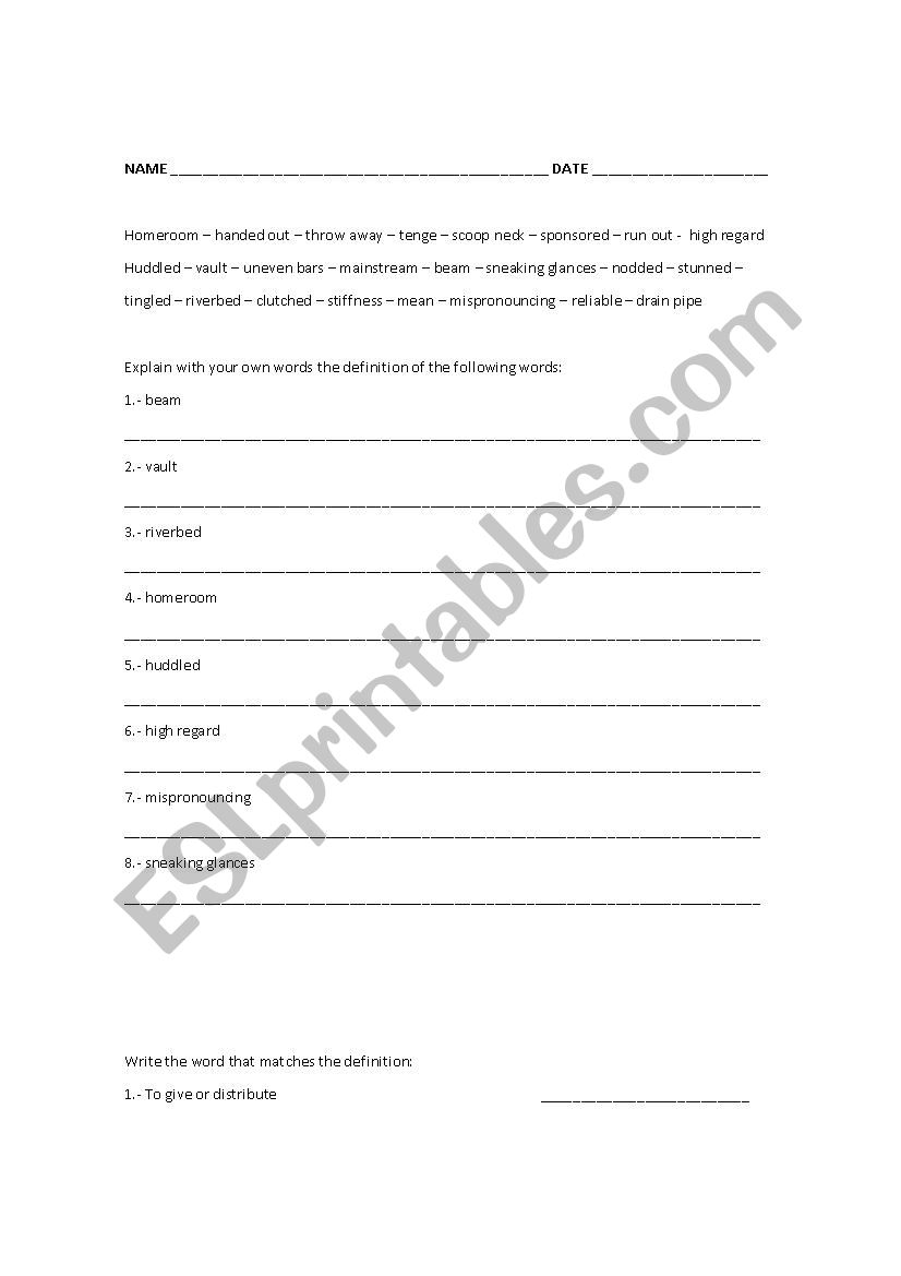 Vocabulary exercise worksheet