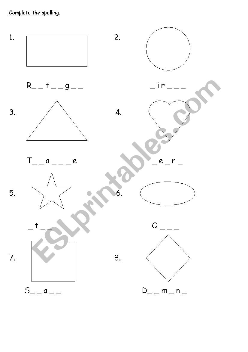 shape esl worksheet by cslim0917