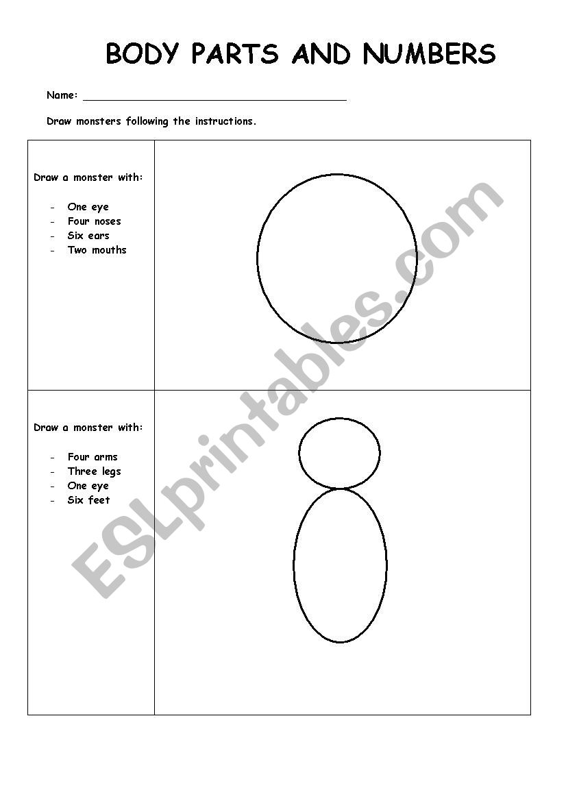 BODY PARTS AND NUMBERS worksheet