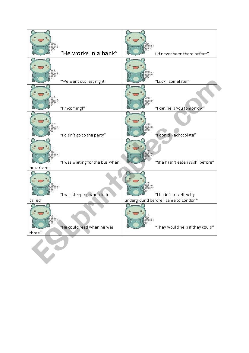 Tense Revision Cards worksheet