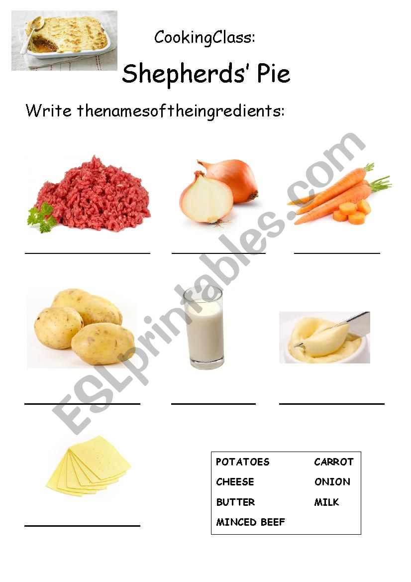 worksheet: Shepherds pie worksheet