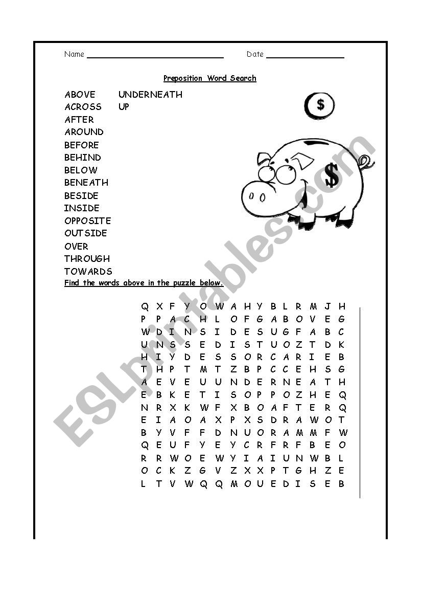 Prepositions worksheet