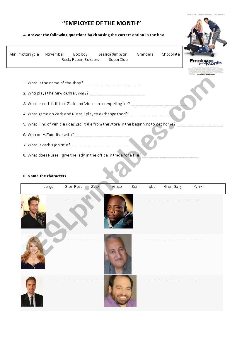 Employee of the month - film worksheet