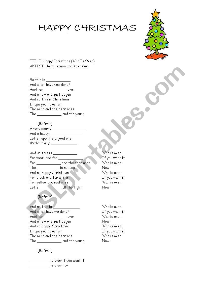 Christmas song worksheet