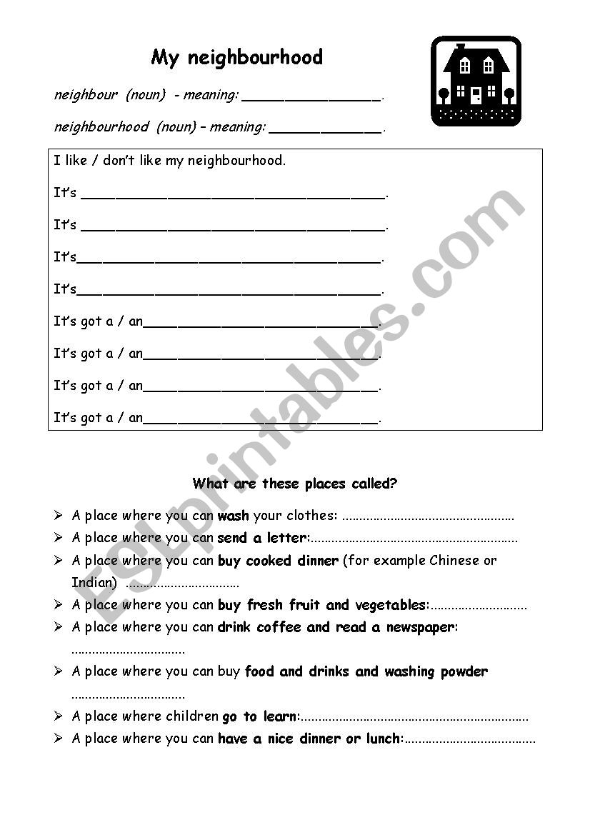 My neighbourhood worksheet