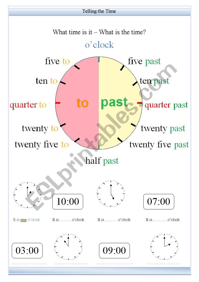 Telling the Time - ESL worksheet by ahingilizce.com