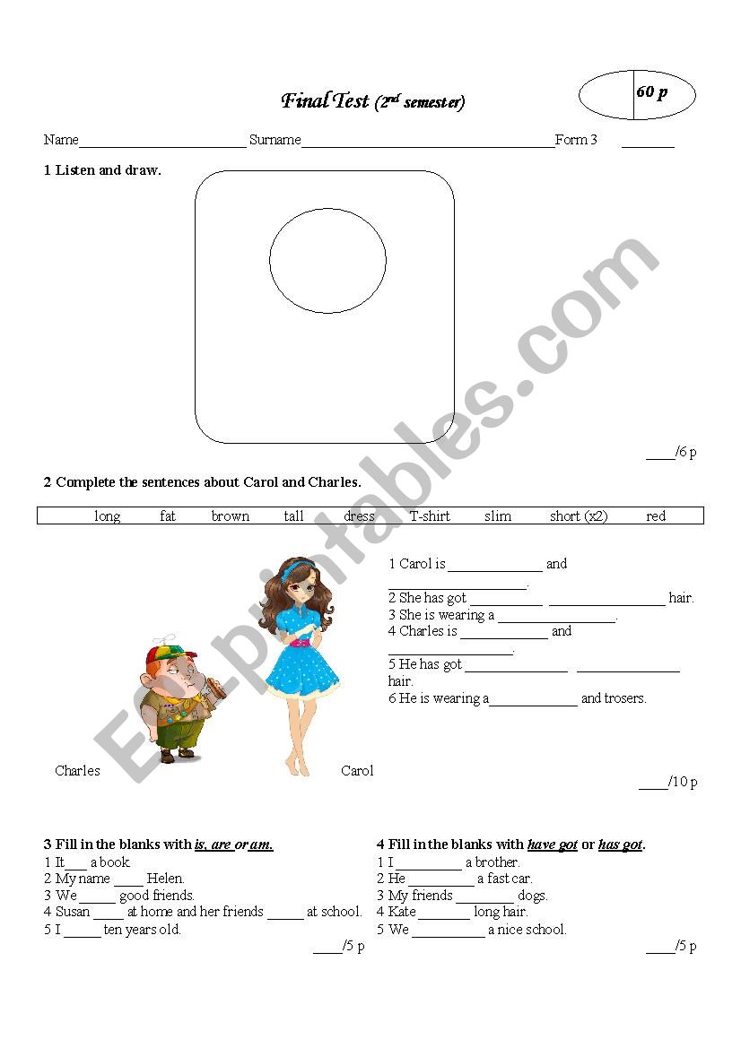 Final test,Form 3 worksheet