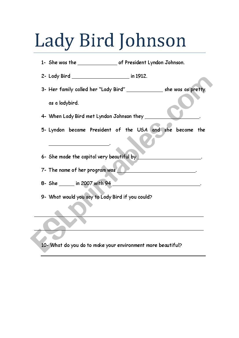 Lady Bird Johnson worksheet