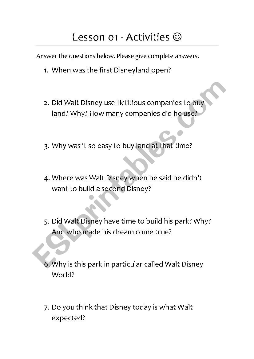 Disney lesson - ESL worksheet by grauber