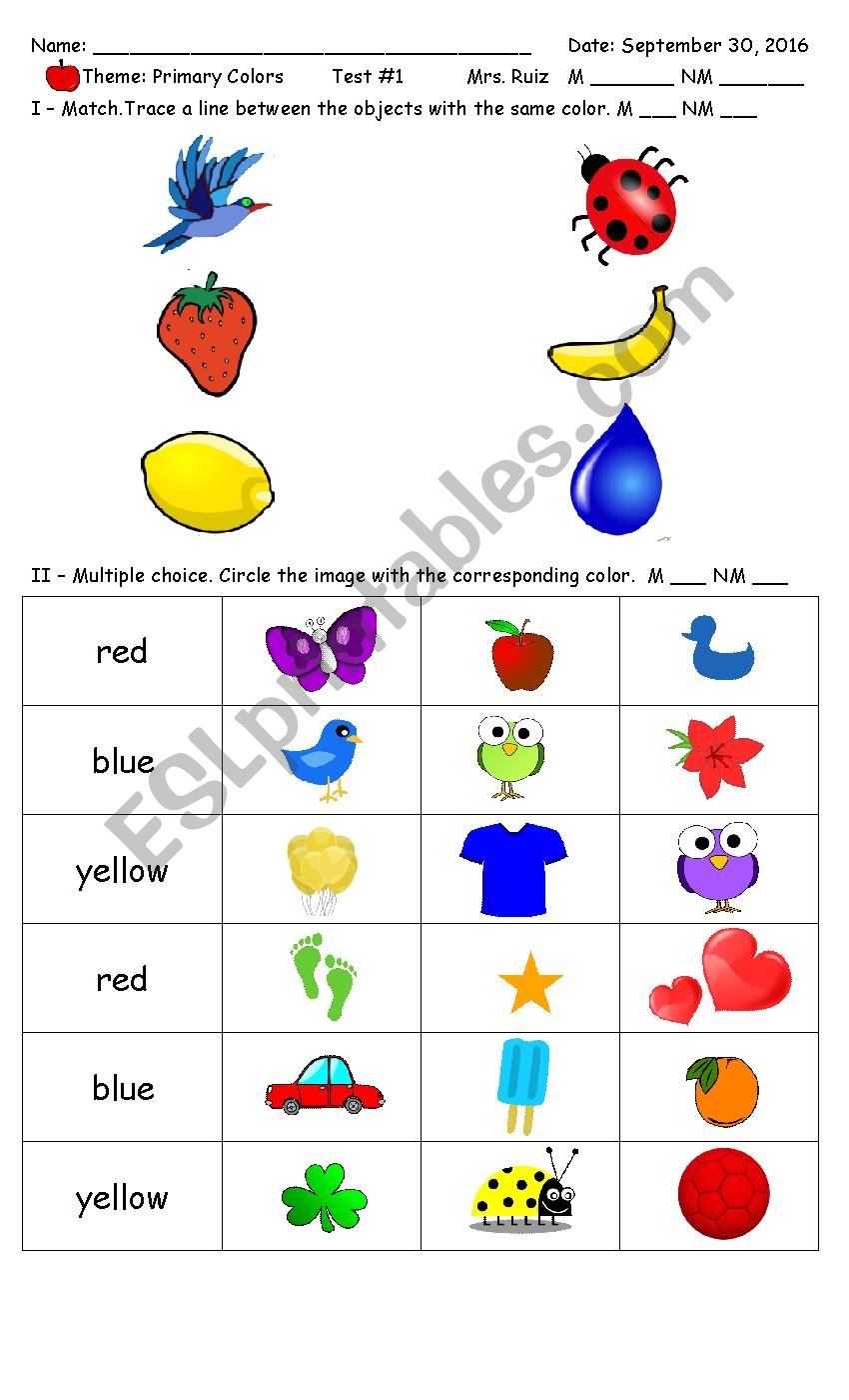 Primary Colors Worksheets For Preschoolers