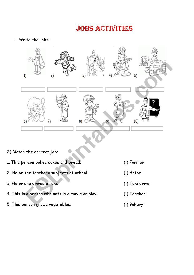 Jobs activities - ESL worksheet by Eliane Maria