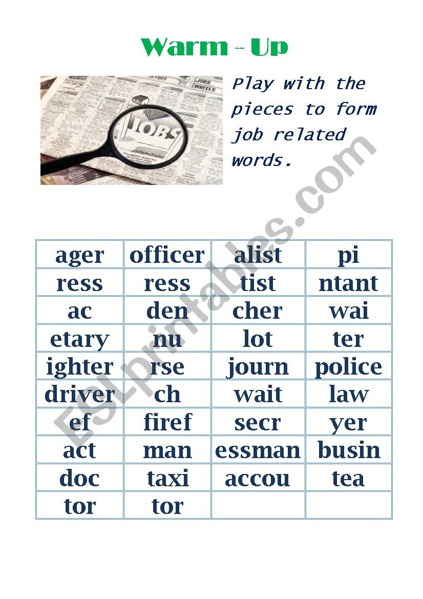 job related words worksheet