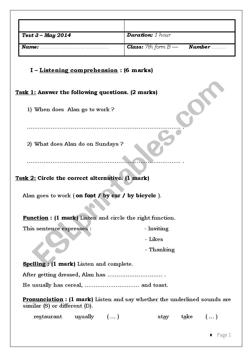 Test 7 th worksheet