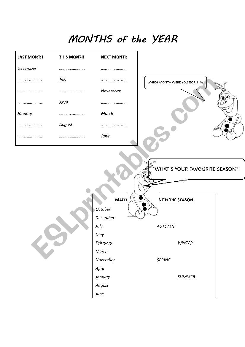 MONTHS SEASONS worksheet