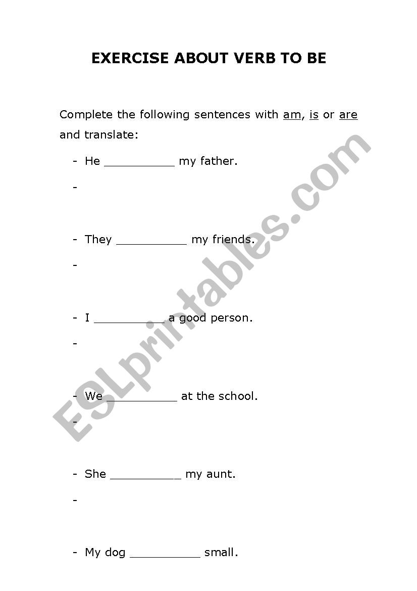 VERB TO BE worksheet