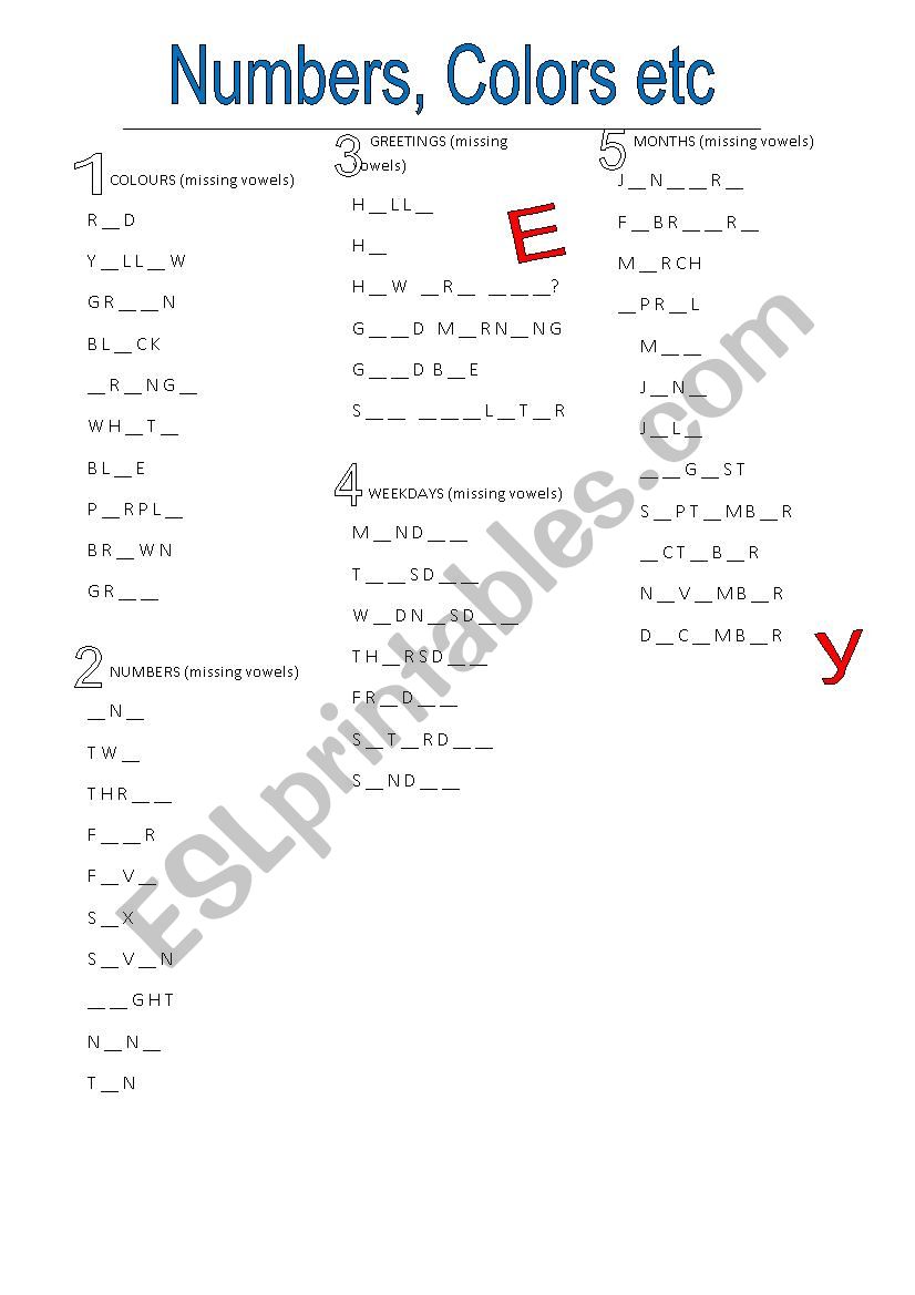 Numbers and Colors worksheet