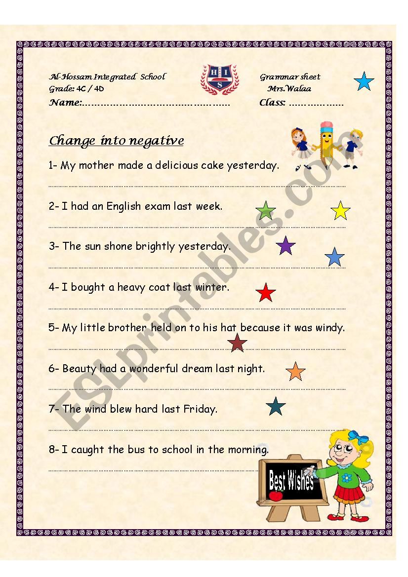 Change Into Negative ESL Worksheet By Welsebaee