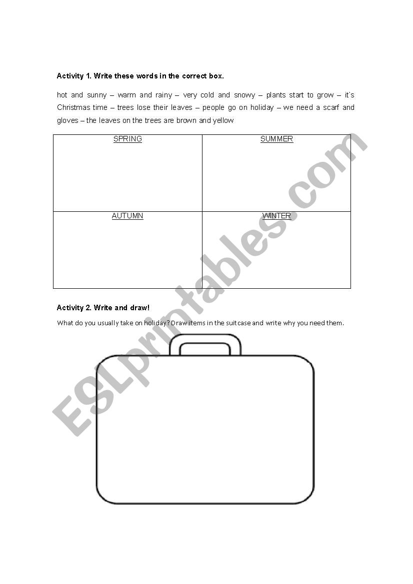 Seasons worksheet