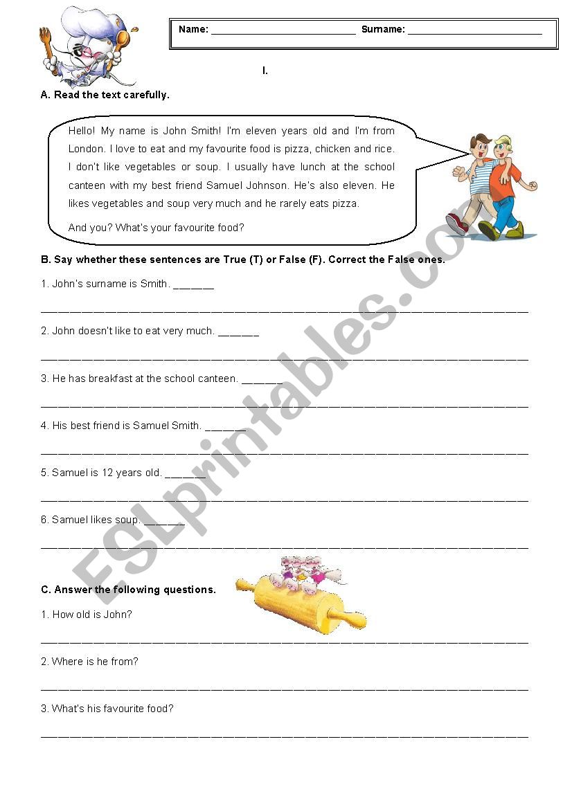 Food worksheet