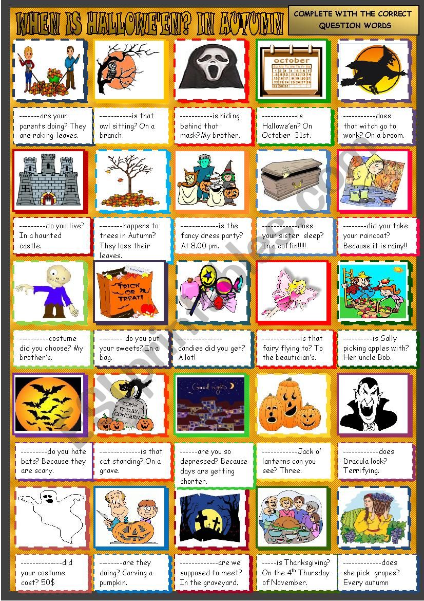 When is Hallowe´en ? In autumn: question words: practice - ESL ...