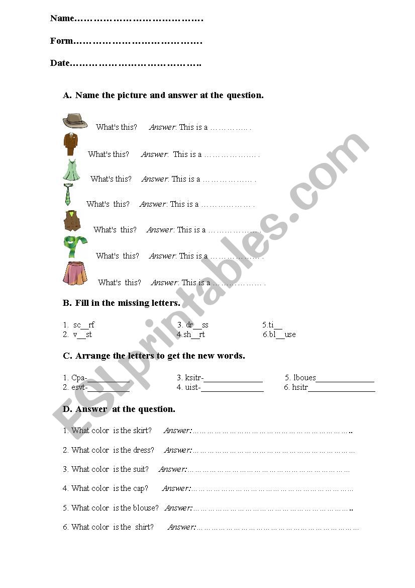 vocabulary and grammar test worksheet