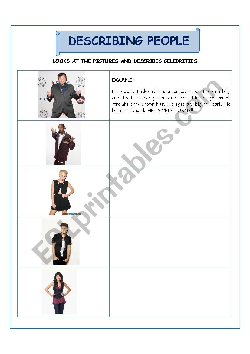 DESCRIBING CELEBRITIES worksheet