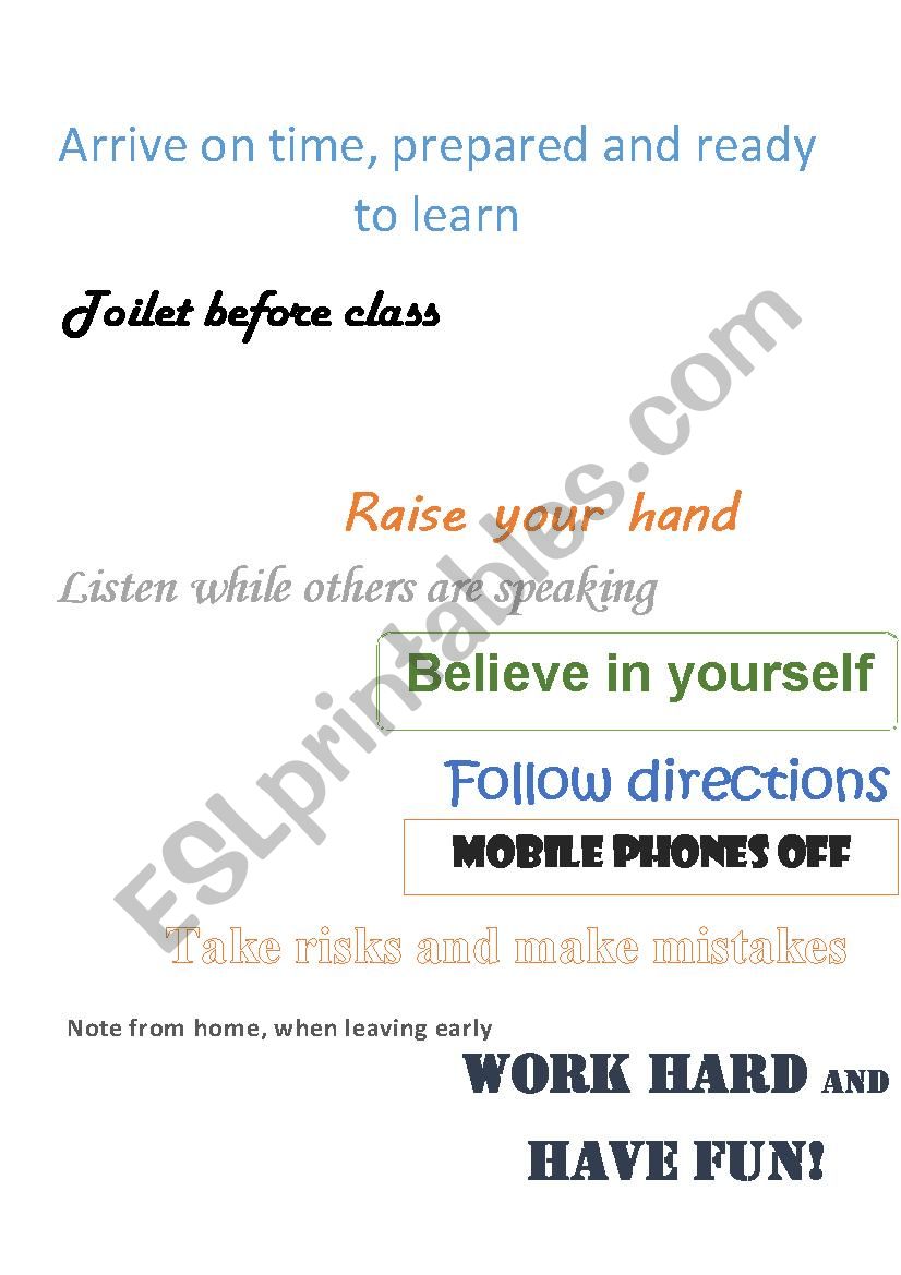 Classroom rules worksheet