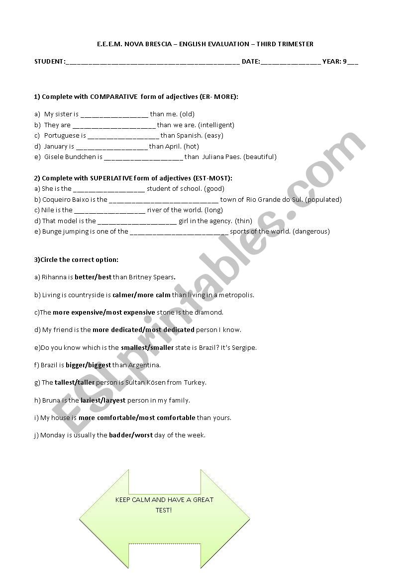 Test Comparative and Superlative