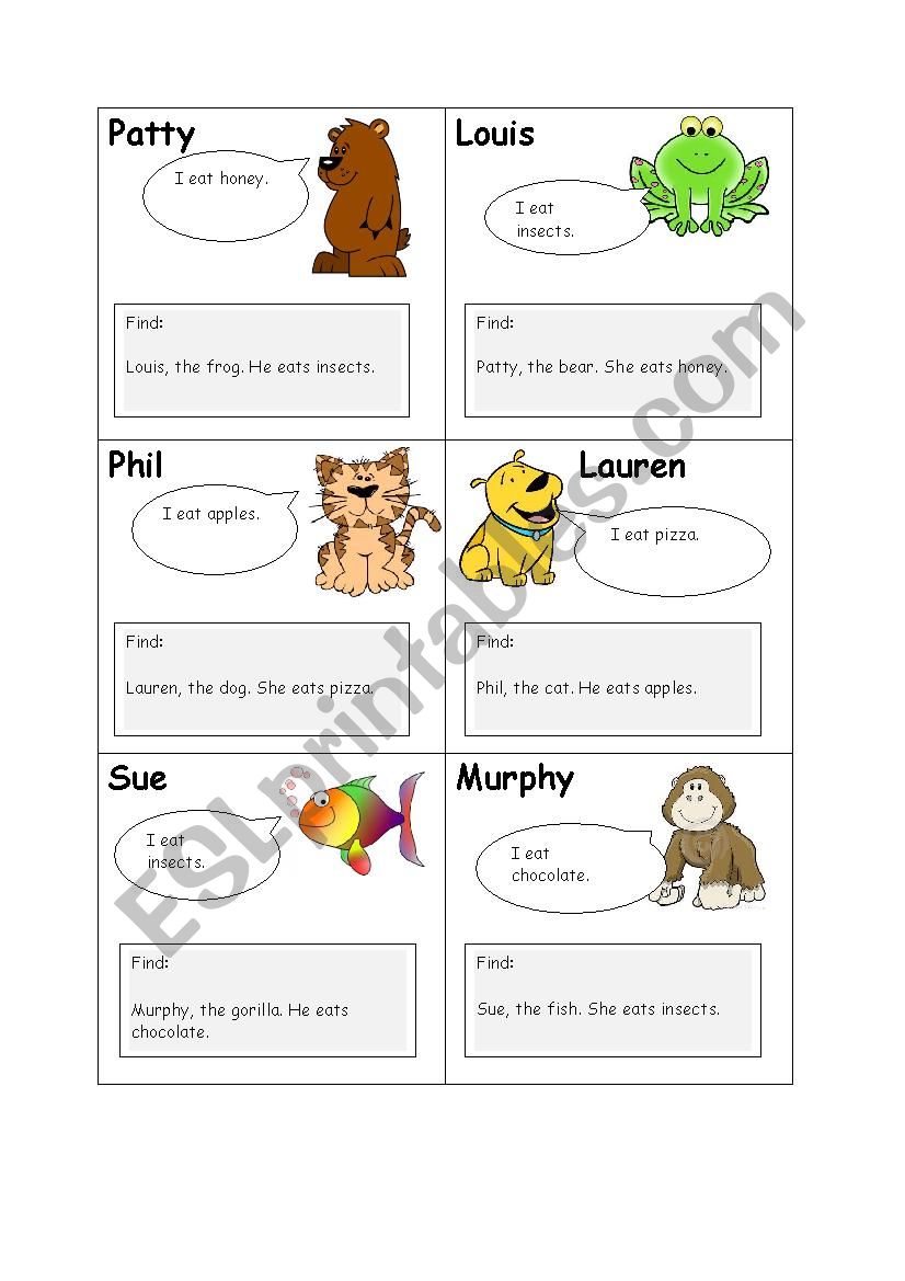 Animals role cards (food) worksheet