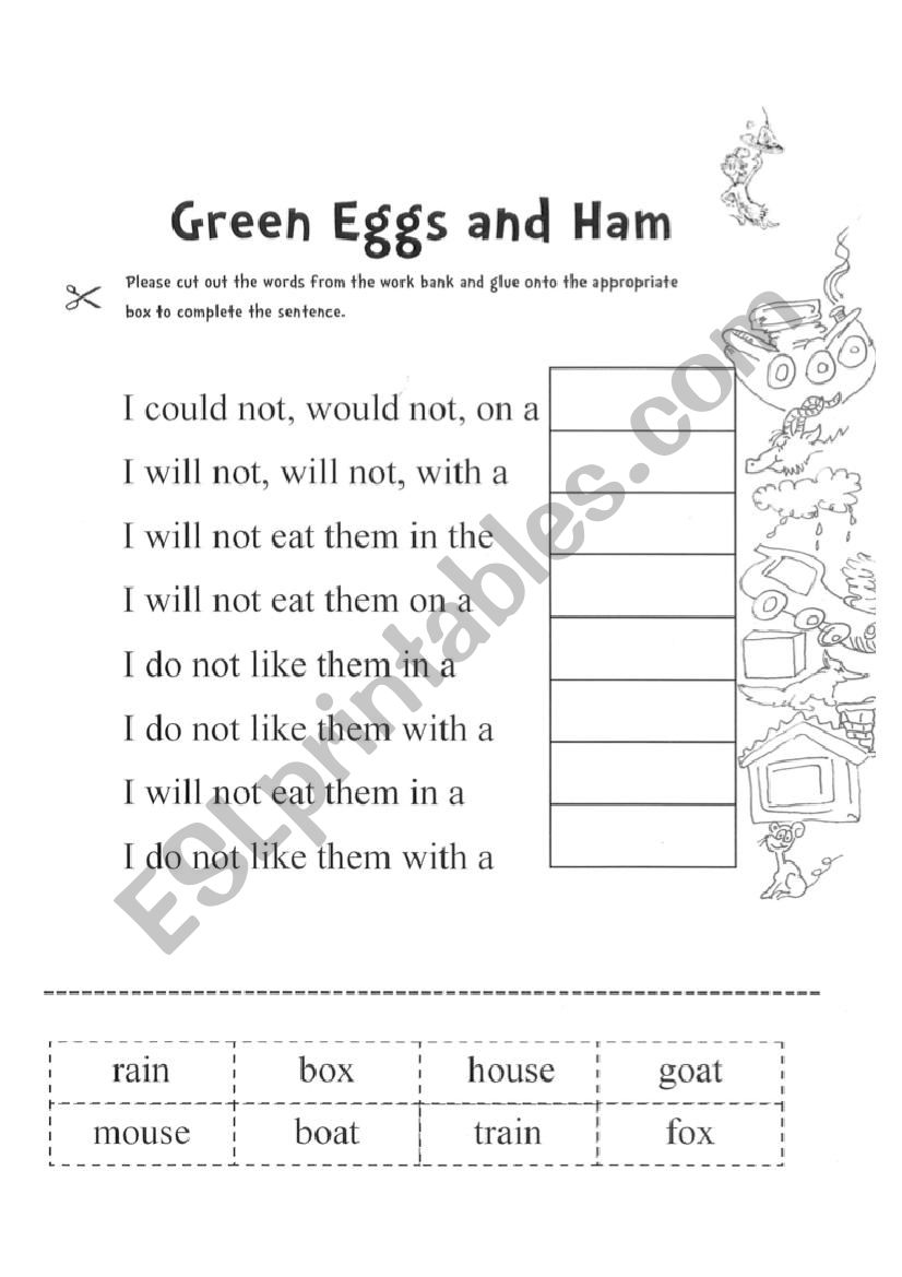 green eggs and ham worksheet